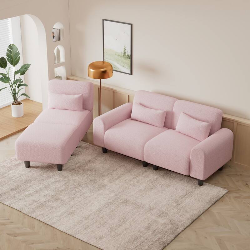 84.6" Teddy velvet L-shaped modular sofa