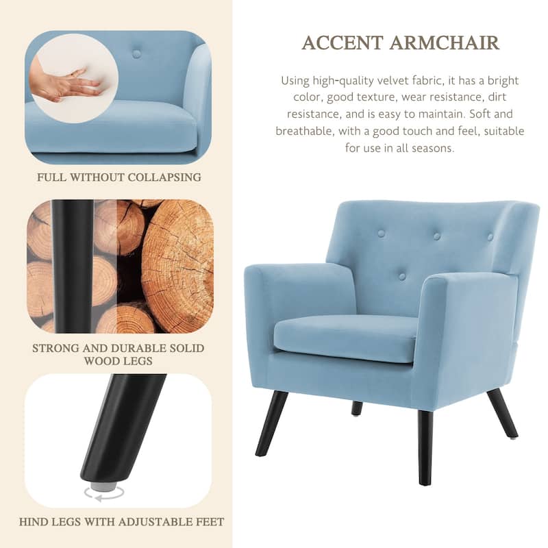 Velvet Upholstered Armchair Tufted Accent Chair, Set of 2 - 30.71"H x 28.35" W x 27.56"D