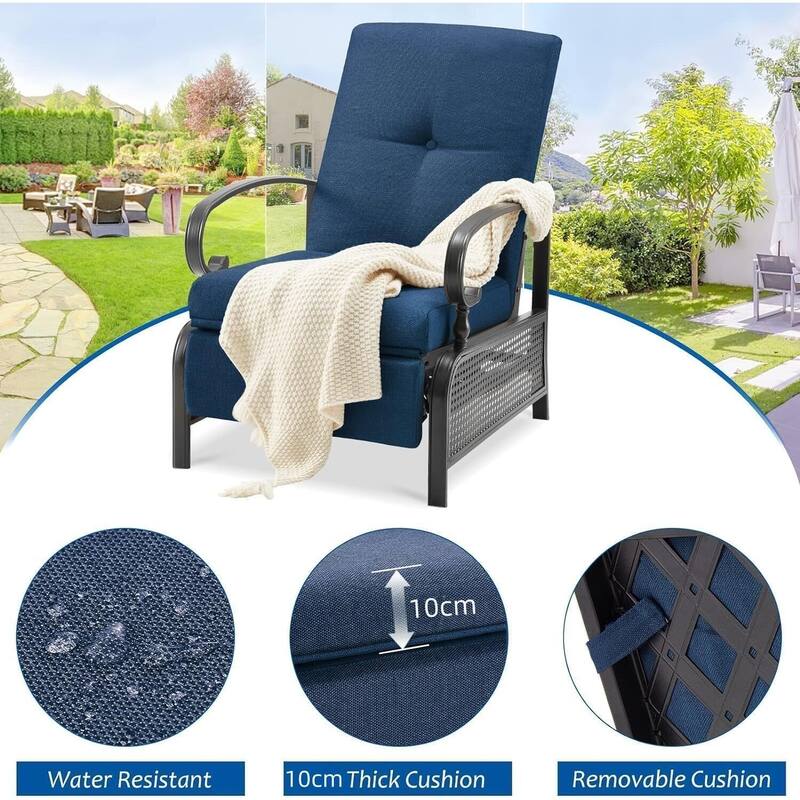 AECOJOY Outdoor Adjustable Cushioned Metal Patio Recliner Lounge Chair