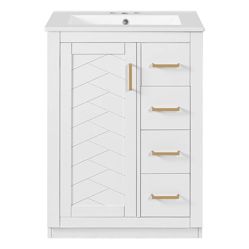 24" Single Sink Bathroom Cabinet, Freestanding Bathroom Vanity with Ceramic Sink