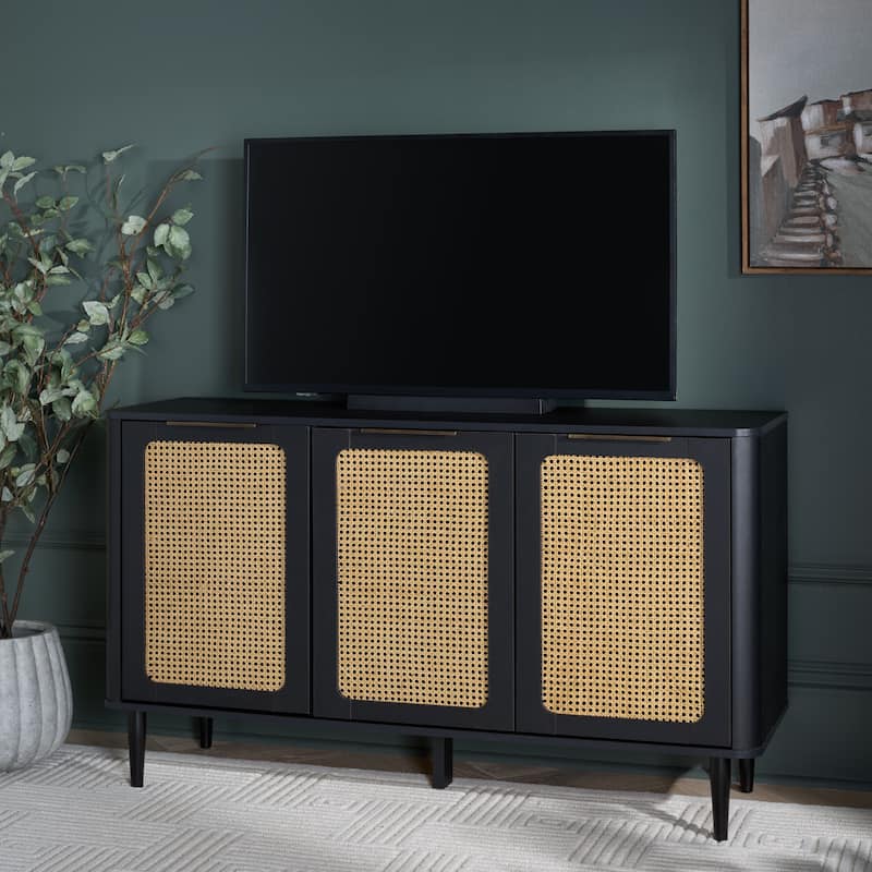 SAFAVIEH Home Brey 3-Door Sideboard/TV Stand - 55"W x 18"D x 32"H - Black/Brass
