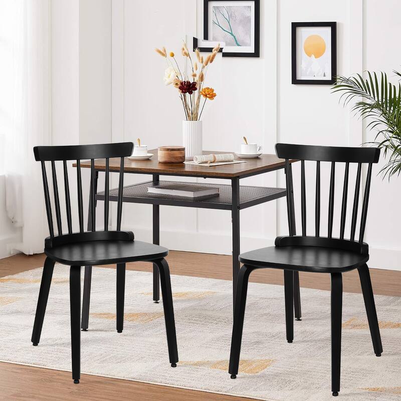 Solid Wood Slat Back Windsor Dining Chairs, Set of 2/4 - Set of 2 - Black