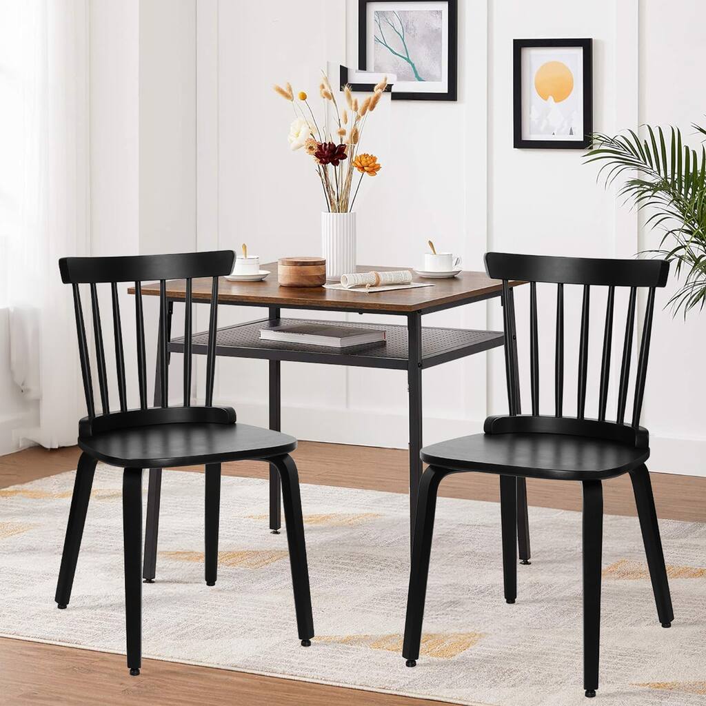 Solid Wood Slat Back Windsor Dining Chairs, Set of 2/4