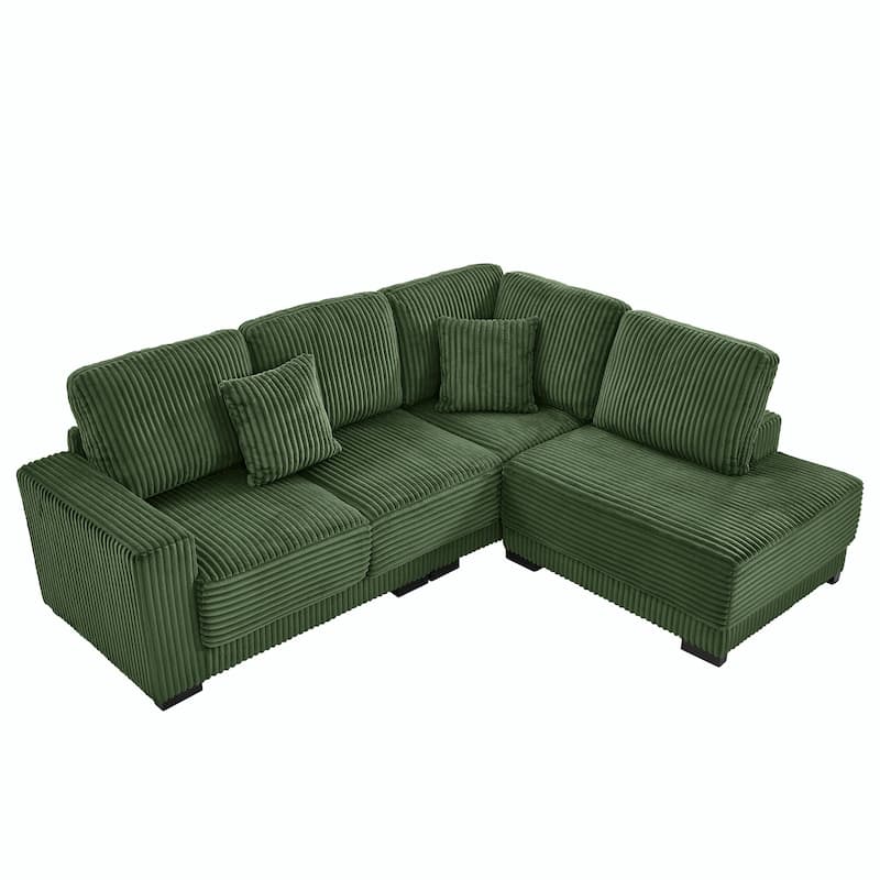 93" Sectional Sofa, L-Shaped with Reversible Chaise Lounge, Upholstered in Soft Corduroy