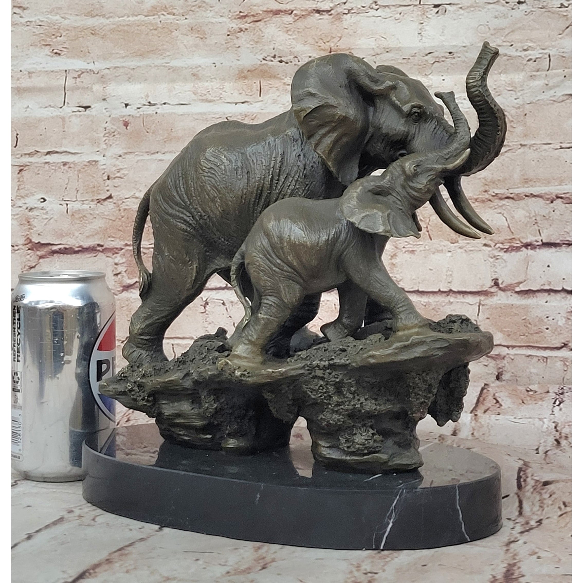 Bronze Imitative Elephant And Calf Sculpture On Marble Base By Barye