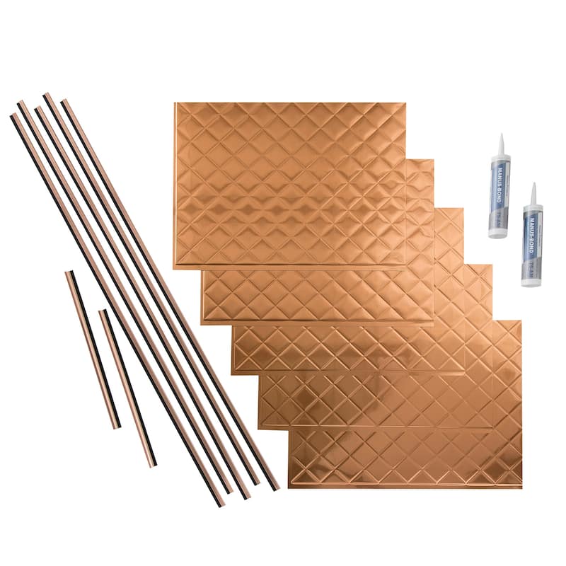 FASÄDE Quilted Decorative Vinyl Backsplash Panel - 15 Sq Ft Kit - Polished Copper