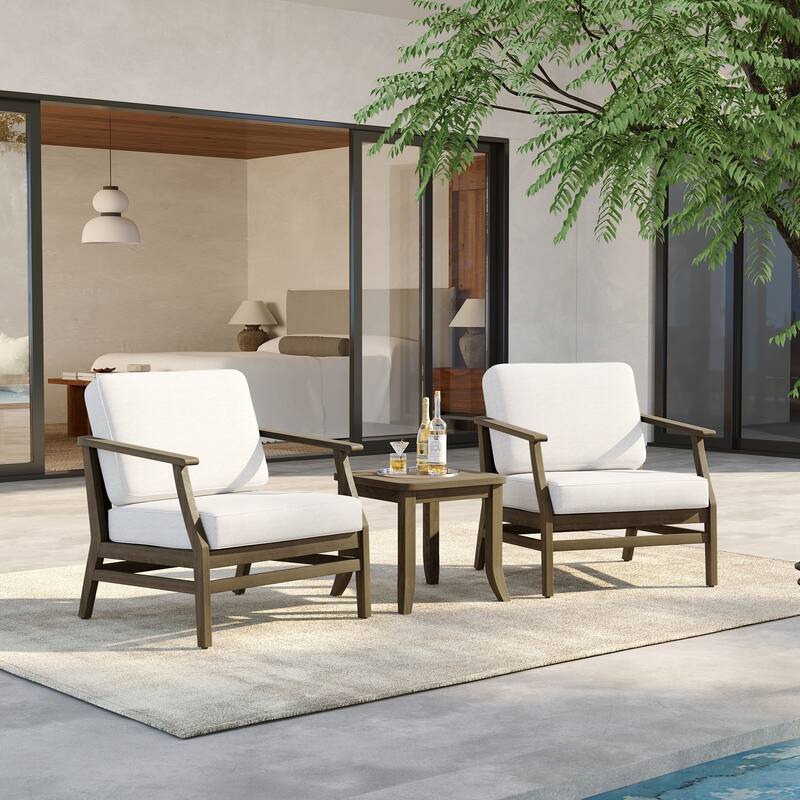 3 Set Outdoor Teak Wood Club Chairs with Side Table