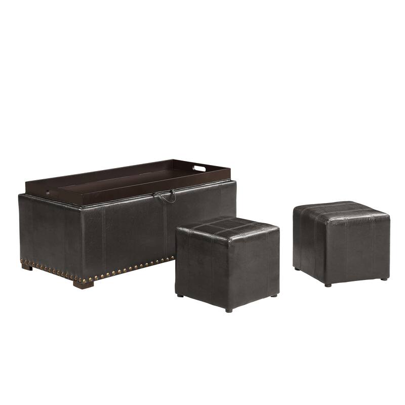 Leather Nailhead Storage Ottoman Bench Cube Set