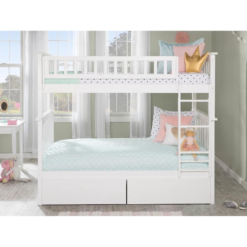 AFI Columbia Twin over Twin Size Bunk Bed with Bed Drawers & Charging Station in White
