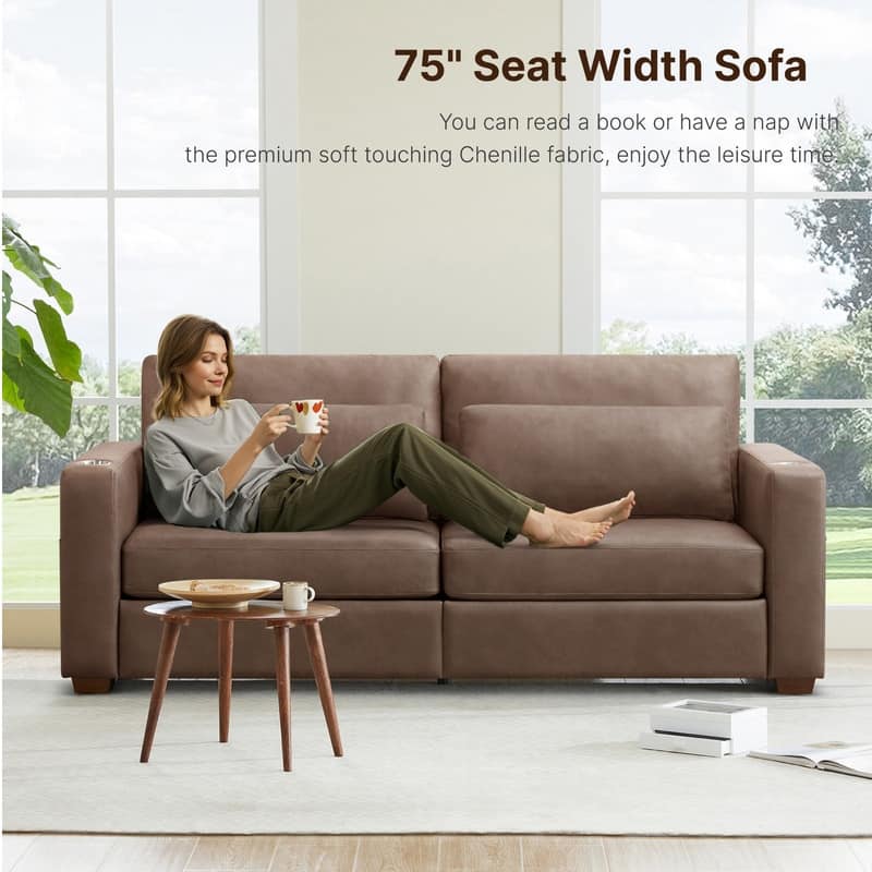 Spruce & Spring Ezra 89" Modern High Back Living Room Sofa with USB & Cup Holders