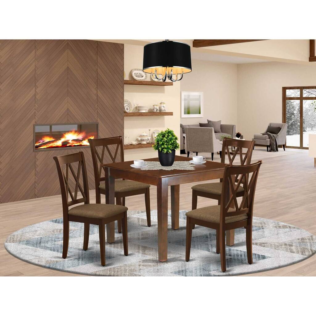 HomeStock 5-Pc Mahogany Finish Solid Wood Top - Square Dining Room Set - Seats 4