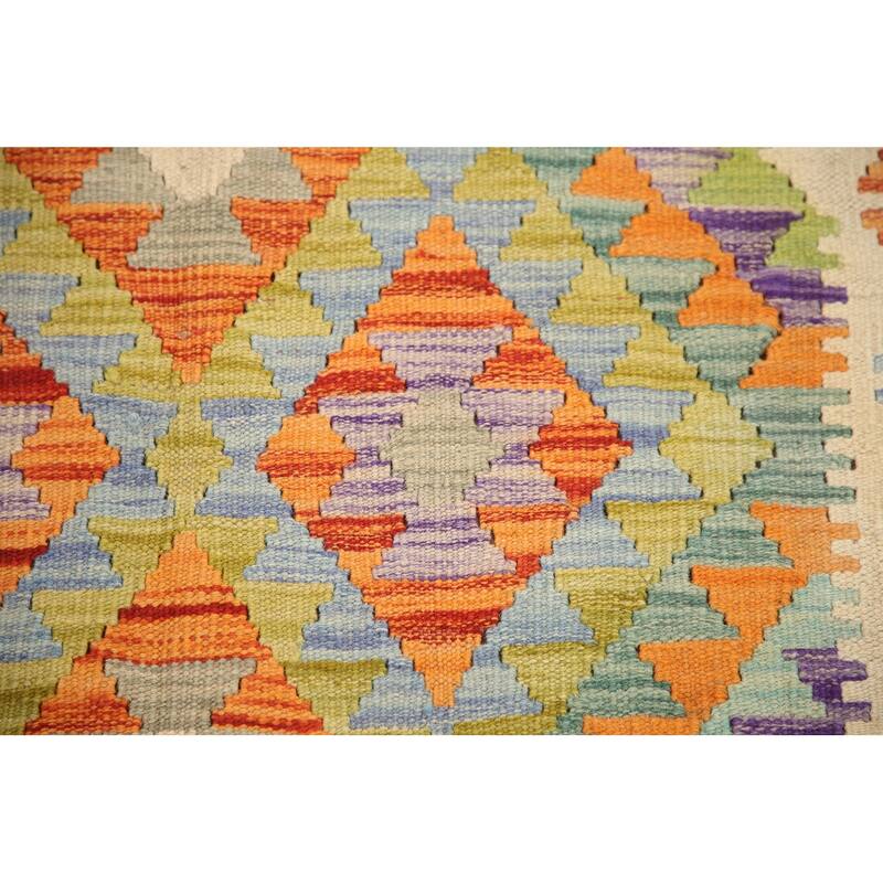 Hand Woven Oriental 100% Wool Carpet Southwestern Geometric Multi-Colored Kilim Area Rug - 5' 11'' X 4' 6''