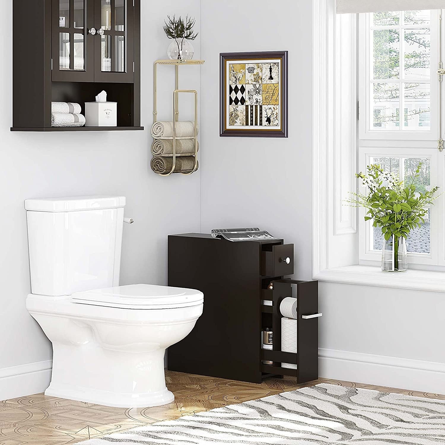 Spirich home slim bathroom storage shop cabinet free standing toilet paper holder