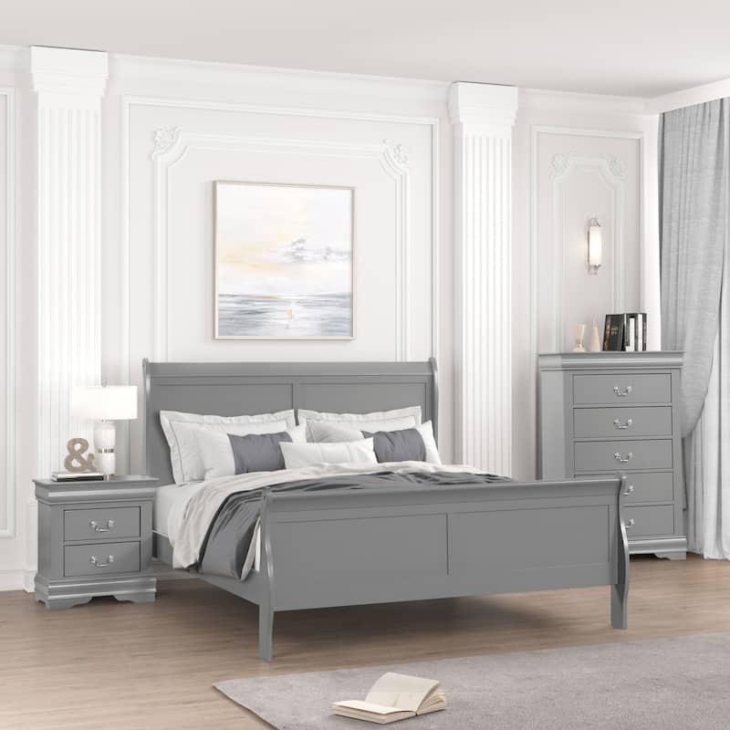 Furniture of America Mayday Traditional Solid Wood 3-Piece Sleigh Bedroom Set - Grey