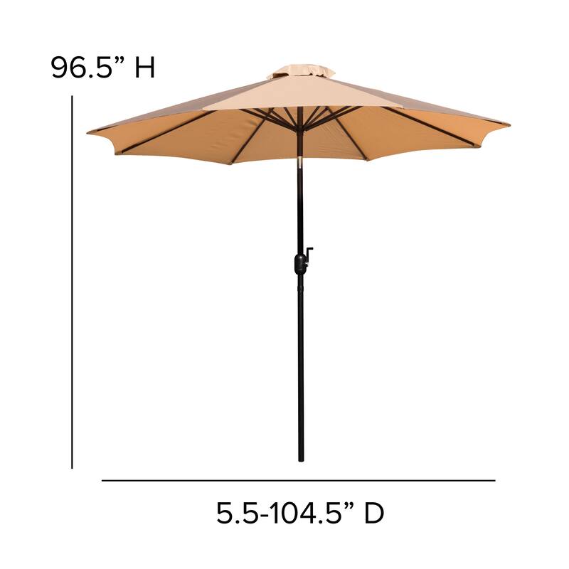 9 FT Round Umbrella - 1.5" Diameter Aluminum Pole - Crank and Tilt Function