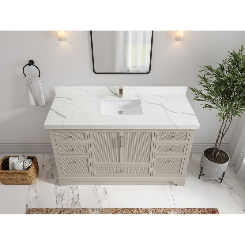Willow Collections 60 in. W x 22 in. D Alys Single Sink Bathroom Vanity with Countertop - 2"Calacatta Laza - Fine Grain
