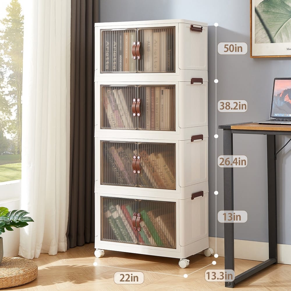 Javlergo Folding Storage Bins with Lid & Wheels Stackable Collapsible Plastic Storage Boxes Set of 3/4/5-Tier