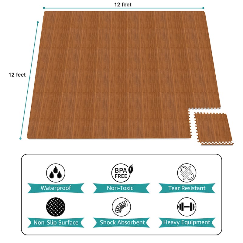 Sorbus 144 Sq. Ft. Wood Grain Floor Tiles Foam Mat EVA Interlocking Mats Tile 3/8-Inch Thick Flooring Wood Puzzle Exercise Mats