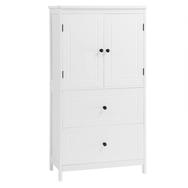 GDFStudio - Emery 43" Tall Bathroom Storage Cabinet with Adjustable Shelf and Dual Drawers, Modern MDF Organizer