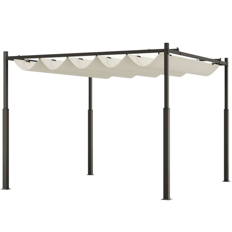Cream White Outdoor Pergola with Powder Coated Metal Frame and 180g Polyester Canopy UPF 30 Plus for Patio Garden