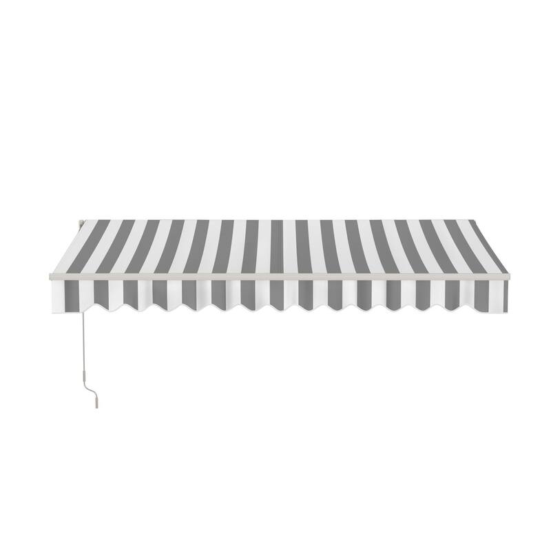 ALEKO Caribbean Motorized Patio Awning - White Frame - Seagull Gray & White Striped - 13 x 10 Feet