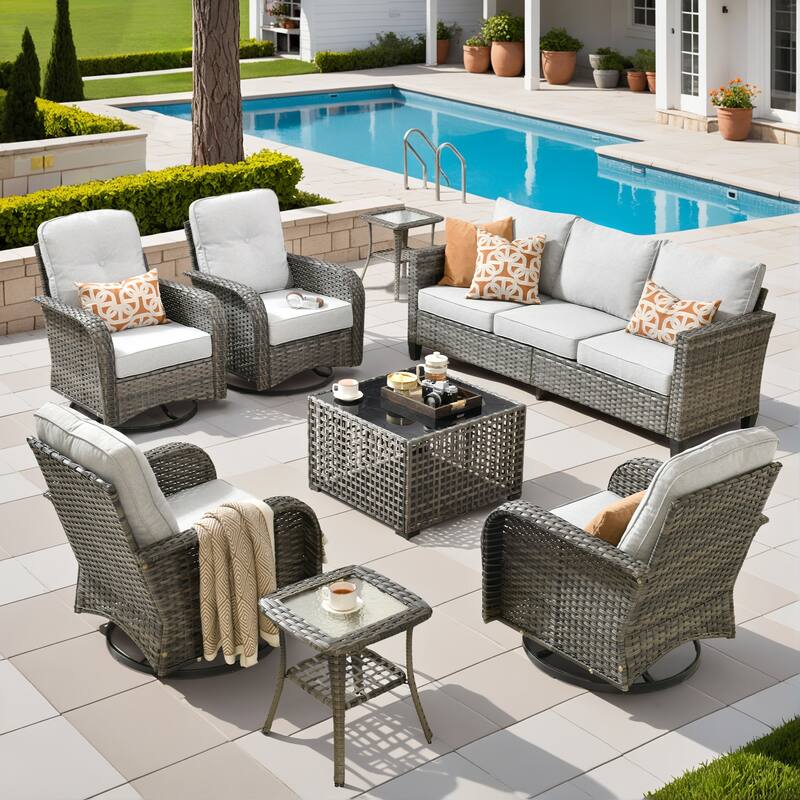 XIZZI Outdoor Patio Furniture Grey Wicker Conversation Seating Set
