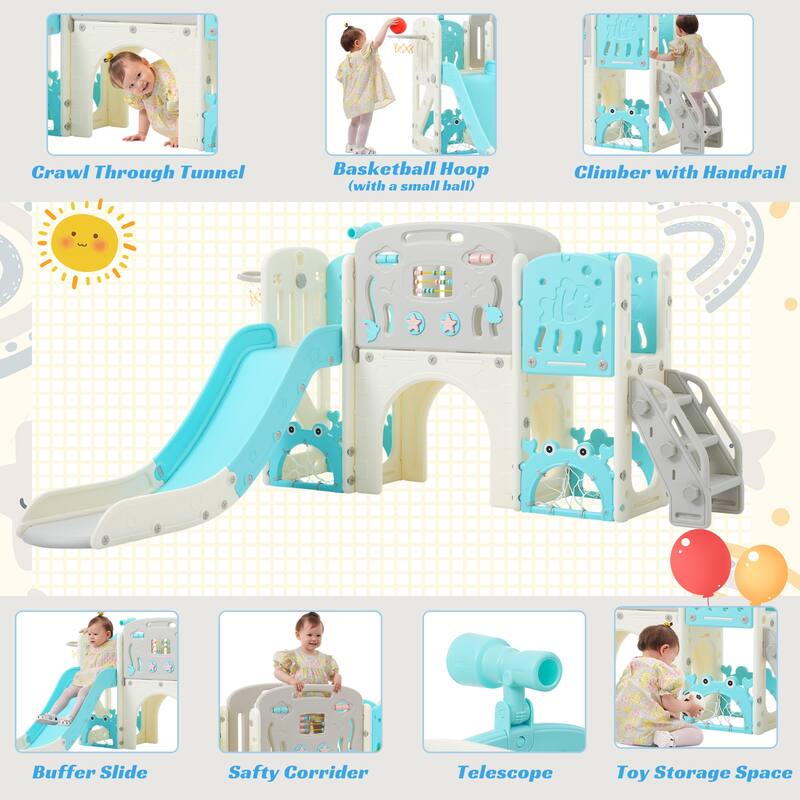 For Toddler Age 1-3 with Basketball Hoop, Arch Tunnel and Telescope, Toy Storage Organizer for Toddlers, Kids Climbers