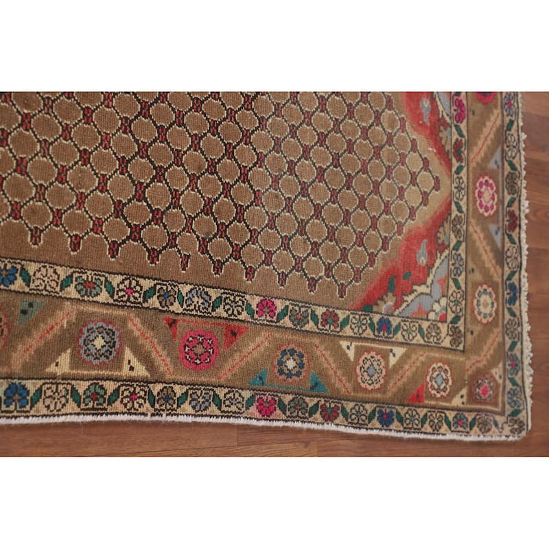 Brown Geometric Koliaei Persian Accent Rug Handmade Wool Carpet - 2'9" x 6'0"