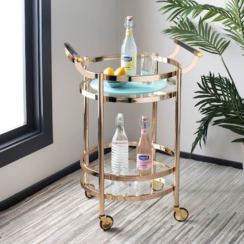 SAFAVIEH Sienna 2 Tier Round Bar Cart-Gold / Glass - 23.8" x 19.9" x 34"