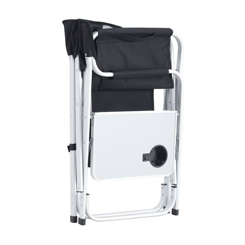 1-piece Padded Folding Outdoor Chair with Side Table and Storage Pockets