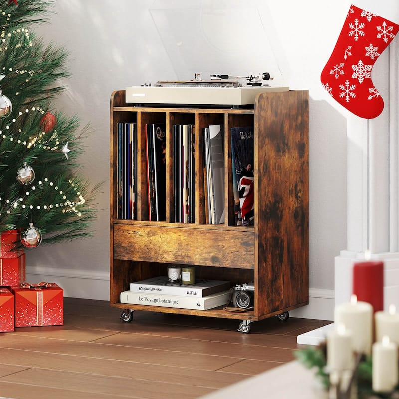 Costway Record Player Stand with Drawer & Record Holder,Lockable - See Details