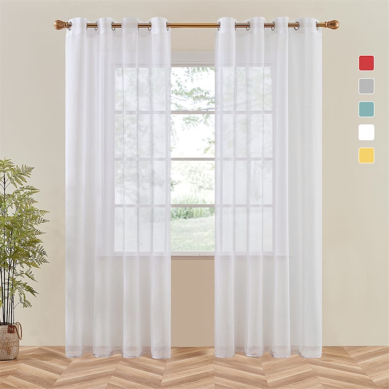 Topfinel Solid Grommet Sheer Window Curtains Faux Linen (Set of 2)