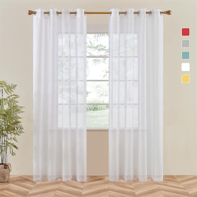 Topfinel Solid Grommet Sheer Window Curtains Faux Linen (Set of 2)
