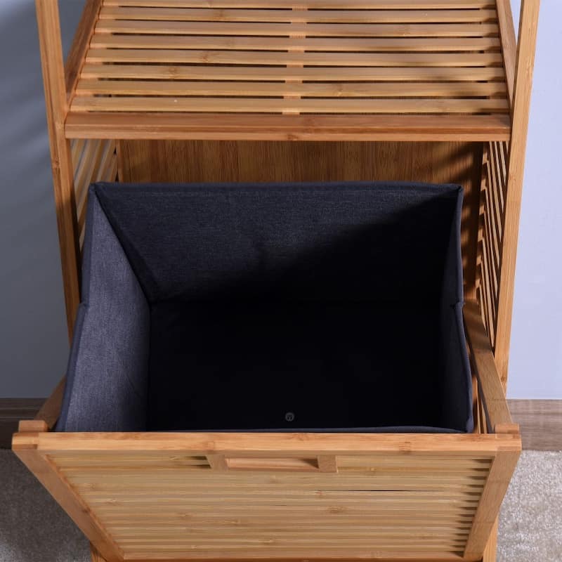Natural Tilt-Out Bamboo Laundry Hamper with 2-tier Shelf