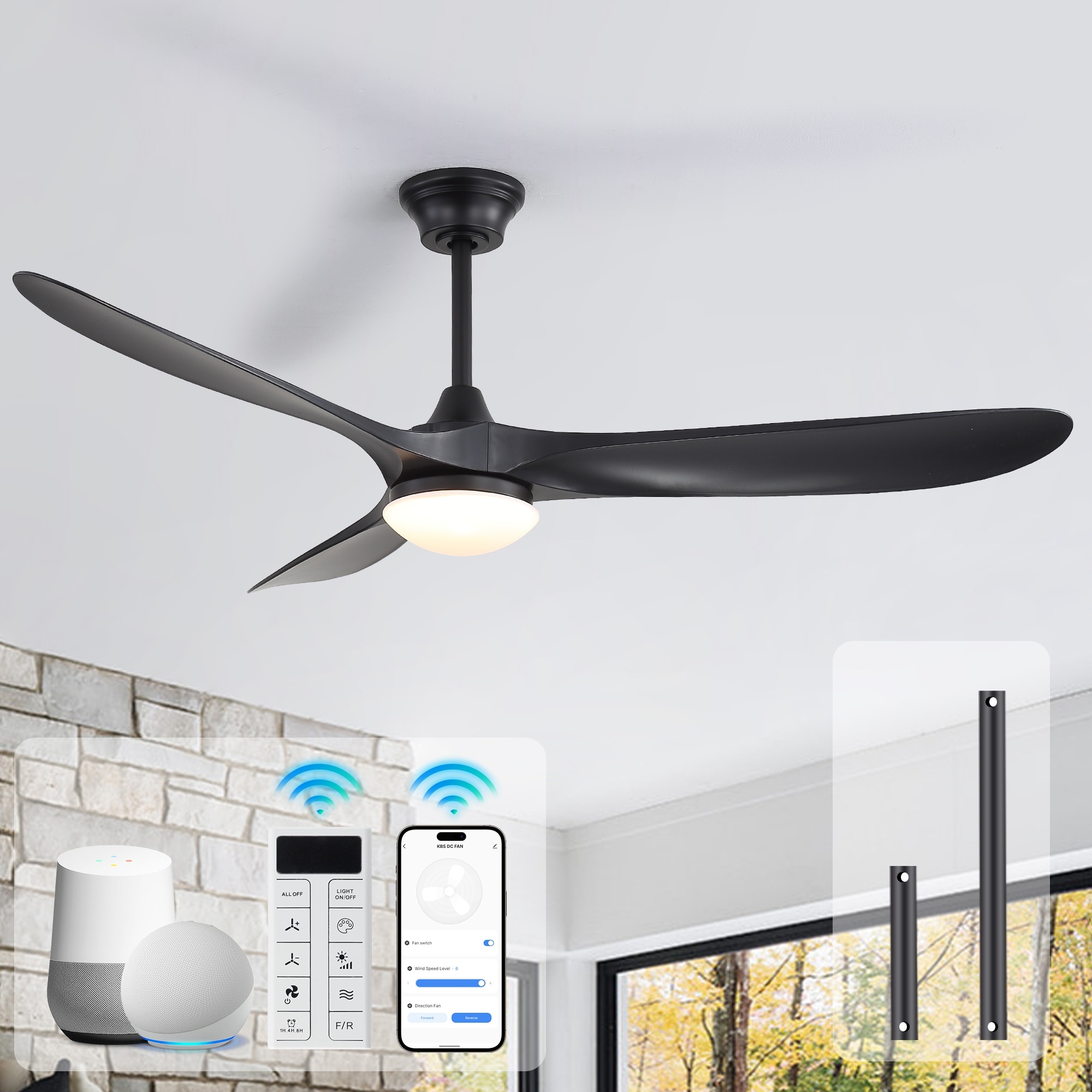 Sofucor 60"Ceiling Fan with Light and Remote Control,Outdoor/Indoor High CFM Quiet 3 ABS Blades for Patio,Porch,Farmhouse,Gazebo