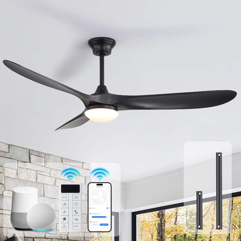 Sofucor 60"Ceiling Fan with Light and Remote Control,Outdoor/Indoor High CFM Quiet 3 ABS Blades for Patio,Porch,Farmhouse,Gazebo - Black