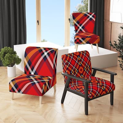 Designart "Red Checked Tartan" Upholstered Patterned Accent Chair and Arm Chair