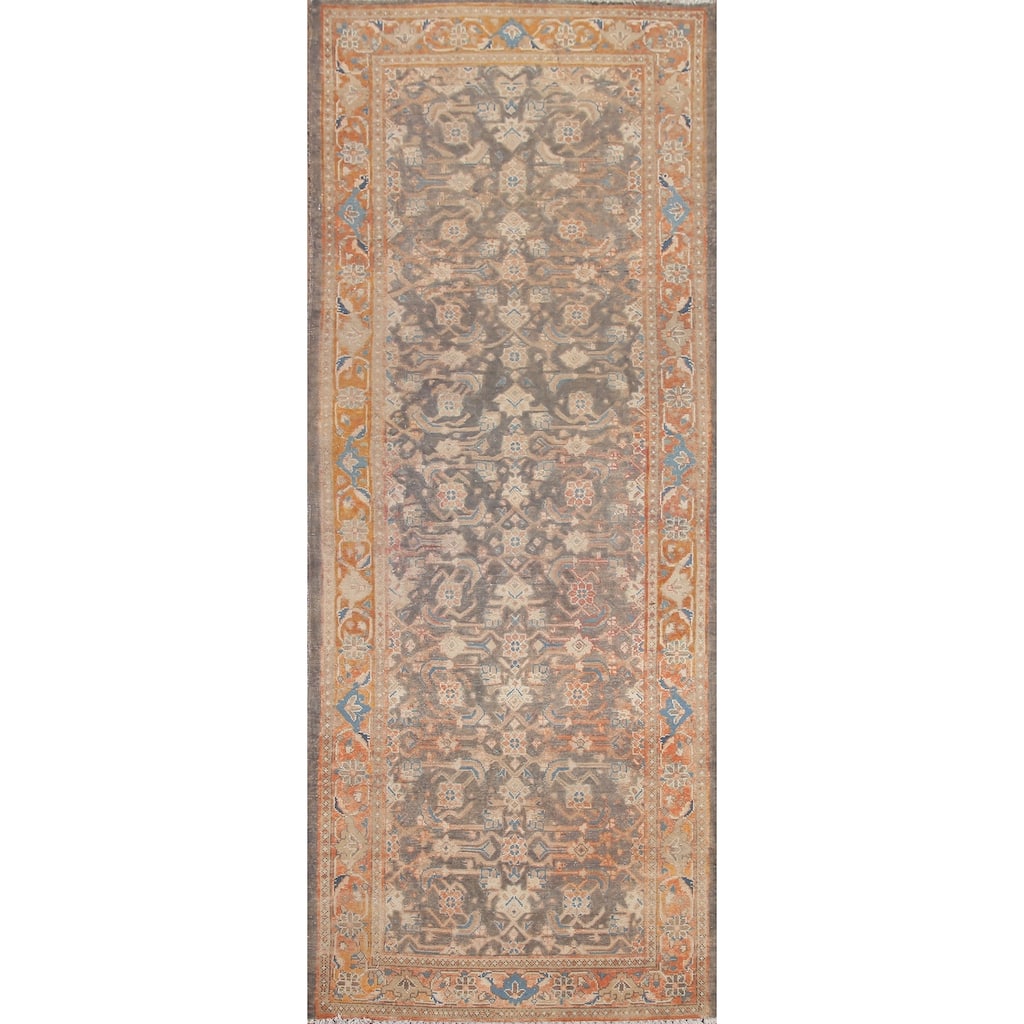 Hand Knotted Oriental 100% Wool Carpet Traditional All-Over Greys & Charcoal Mahal Runner Rug - 10' 2'' X 3' 7''