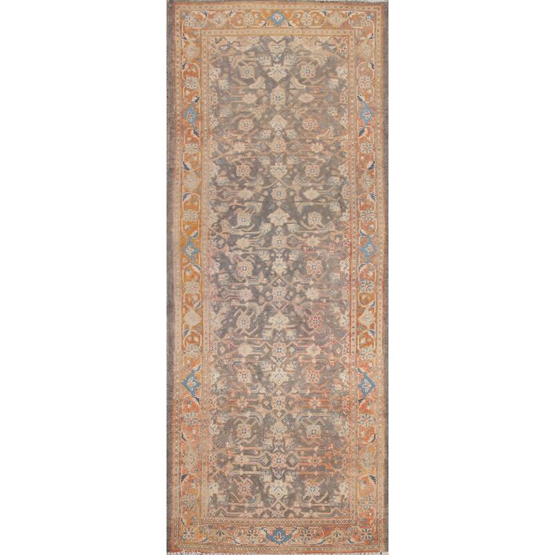 Hand Knotted Oriental 100% Wool Carpet Traditional All-Over Greys & Charcoal Mahal Runner Rug - 10' 2'' X 3' 7''