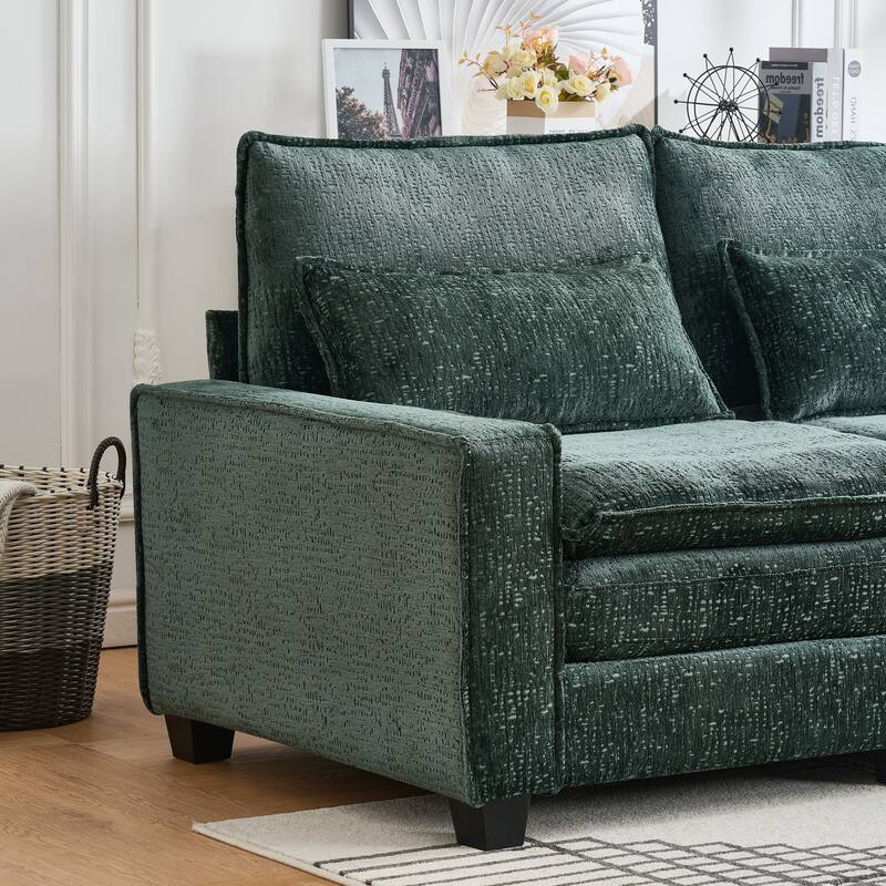 Cloud Chenille L-shaped Sectional Sofa, Deep Seat Couch with Thick Cushions, Movable Ottoman and Waist Pillows for Living Room