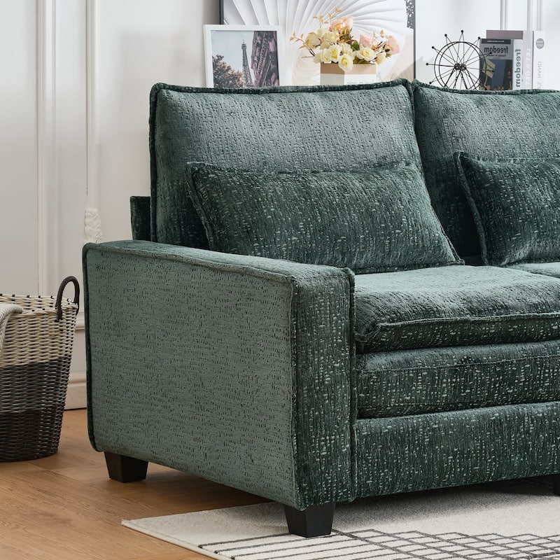 Roomfitters 99" Modern Modular Sectional Sofa with Reversible Ottoman, Padded Armrest Couch with Lumbar Pillows