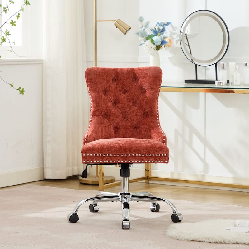 GDF Studio - Modern Chenille Tufted Upholstered Office Chair with Chrome Metal Base with Nailhead Trim and High-Rebound Cushion