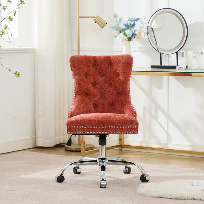 Roomfitters Chenille Tufted Office Chair, Adjustable Swivel Desk Chair with Chrome Metal Base - Orange