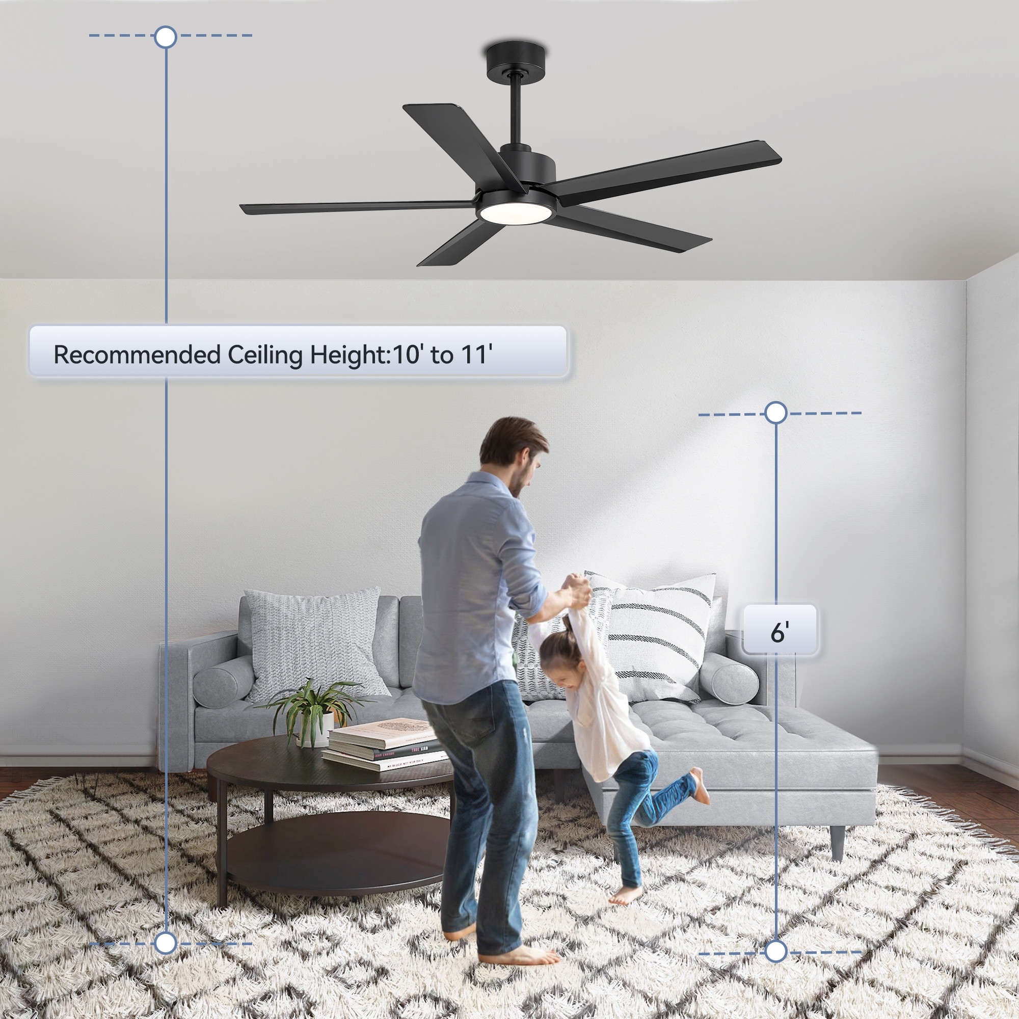 52 Inches 5-Blade Black Integrated LED Ceiling Fan with