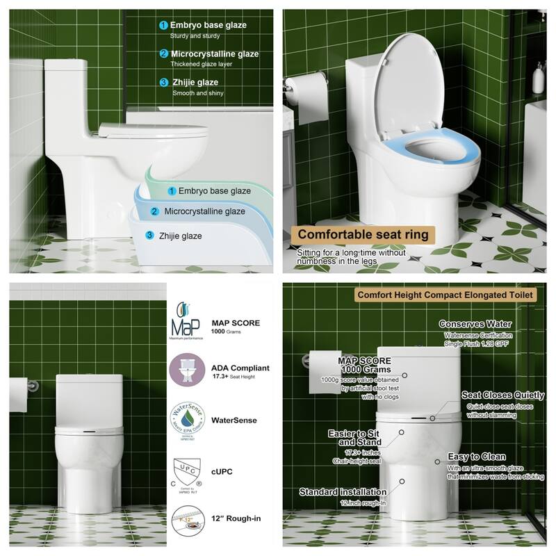1.6/1.1GPF Dual-Flush One-Piece Toilet, Elongated ADA, 1000g MAP,White