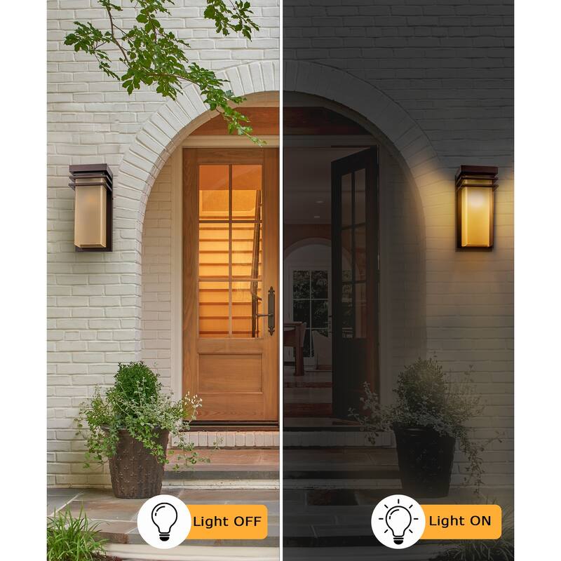 12" H Modern Bronze Outdoor Wall Sconce with Antique Amber Glass, E26 Base