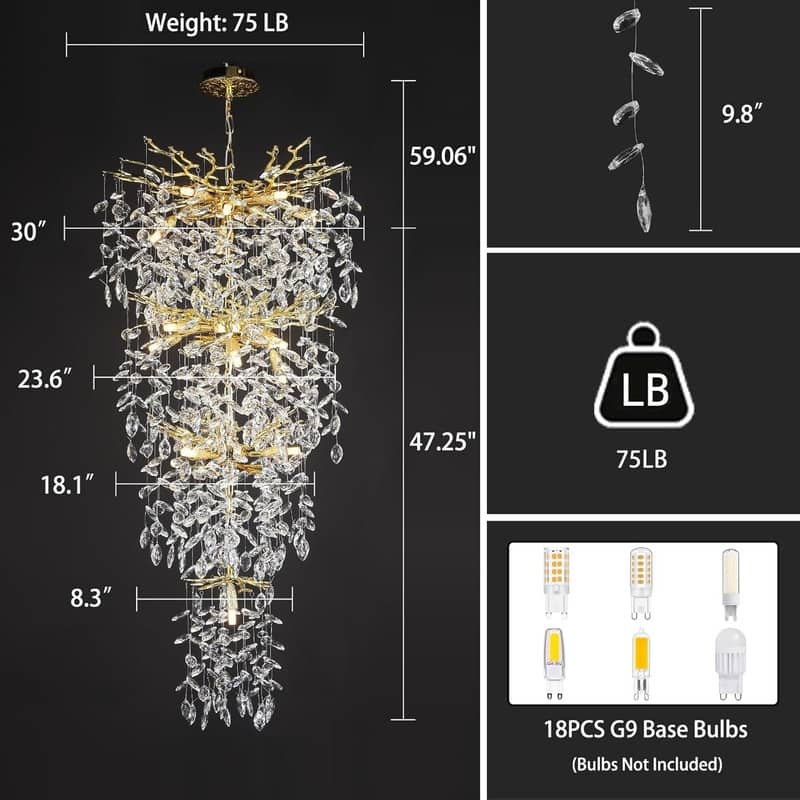 KAYLA 63in Light Crystal Dimmable LED Tiered Chandelier - 61in