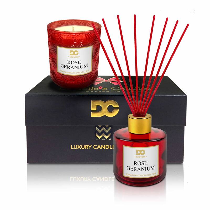 DANIELLA'S CANDLES Reed Diffuser and Candle Gift Set - Rose Geranium