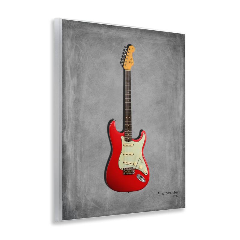 Stupell Classic Red Guitar on Grey Wall Plaque Art Design By Mark Rogan