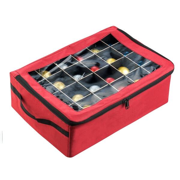 Ornament Storage Box Zippered Lid Organizer with 48 Individual